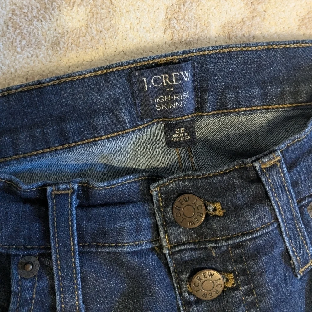 J. Crew High Rise Skinny Jeans Dark Wash Button Fly Stretch Size 28